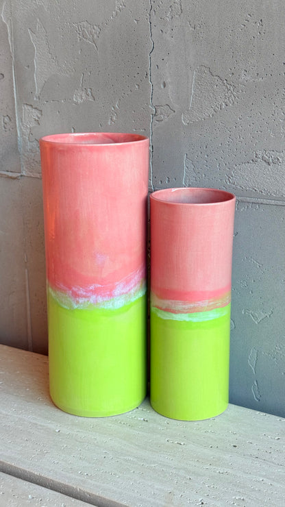 Cylinder Vase 19 - Lime Pink